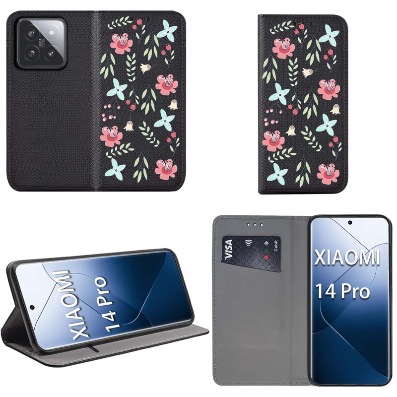 Etui do Xiaomi 14 Pro zamykane malowane wzór, pokrowiec, kabura, case, z klapką, smart wzory, kwiaty