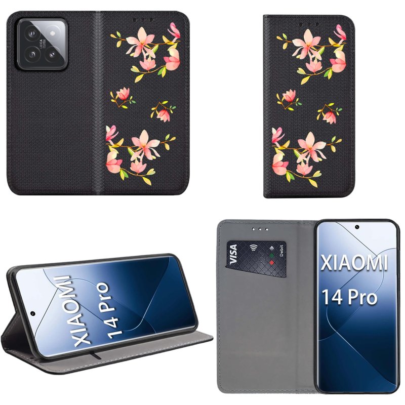 Etui do Xiaomi 14 Pro zamykane malowane wzór, pokrowiec, kabura, case, z klapką, smart wzory, kwiatki