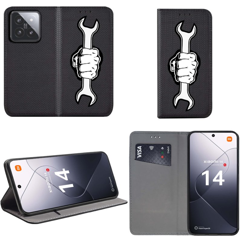 Etui do Xiaomi 14 zamykane malowane wzór ze szkłem, pokrowiec, kabura, case, z klapka, smart wzory, klucz, reka