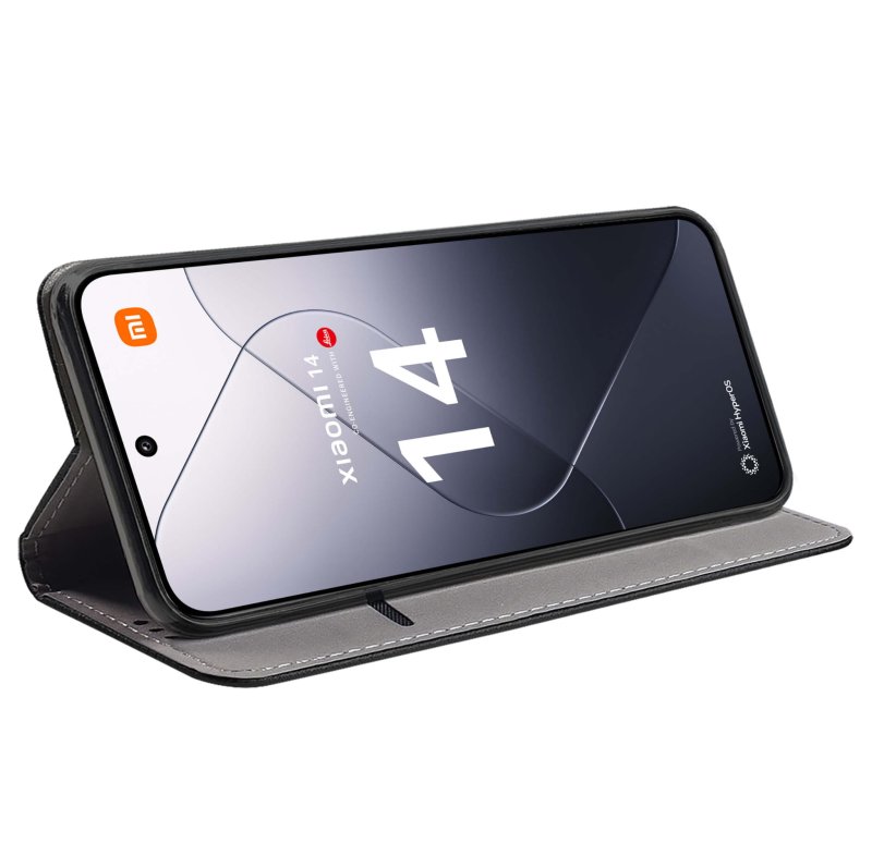Etui do Xiaomi 14 czarne zamykane ze szkłem, pokrowiec, kabura, case, z klapka, smart