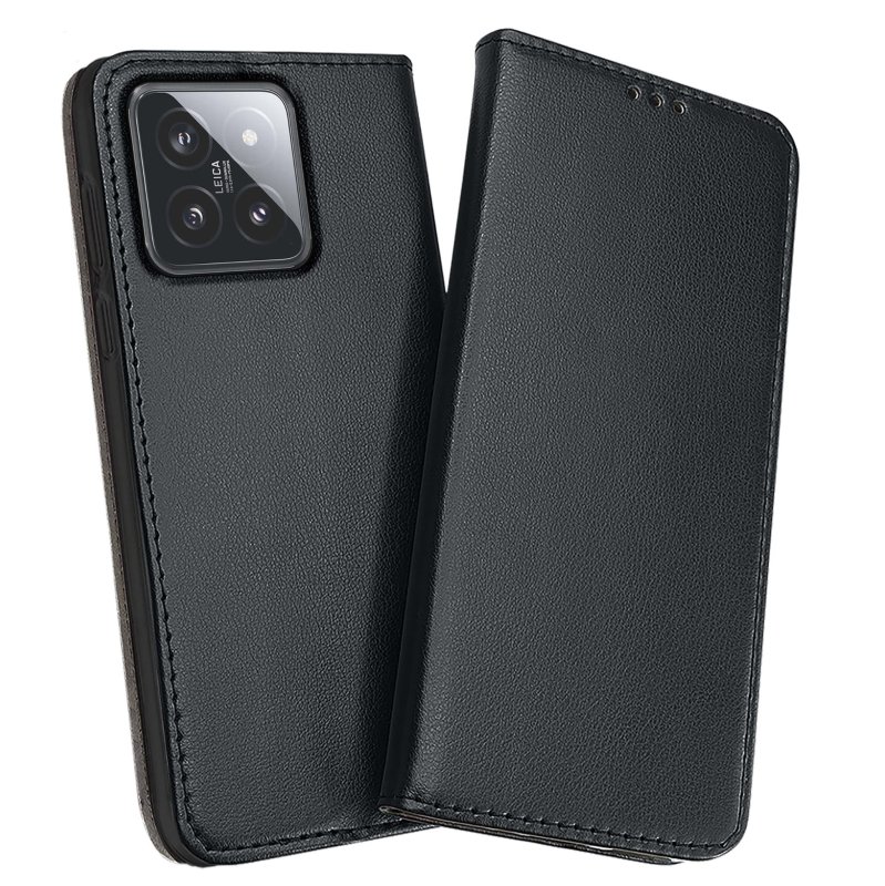 Etui do Xiaomi 14 czarne magnetyczne zamykane ze szkłem, pokrowiec, kabura, case, z klapka, smart magnetic