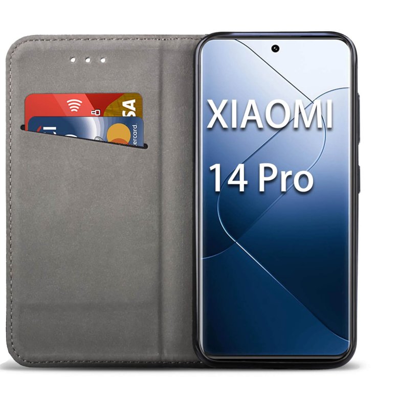Etui do Xiaomi 14 Pro czarne magnetyczne zamykane, pokrowiec, kabura, case, z klapka, smart magnetic,