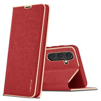 Etui do Samsung Galaxy A55 5G eleganckie zamykane czerwone ze szkłem