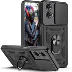 Etui do Motorola Moto G24 / G24 Power / G04 pancerne ring z osłoną na aparat czarne ze szkłem