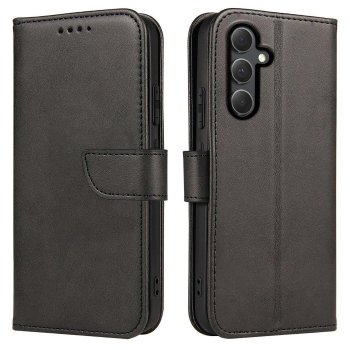 Etui do Samsung Galaxy S23 Fe skórzane z klapką czarne ze szkłem