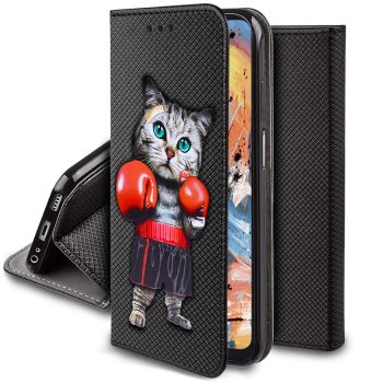 Etui do Samsung Galaxy M15 5G zamykane malowane wzór kot ze szkłem