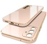 Etui do Samsung Galaxy M15 5G ze złotą ramką różowe ze szkłem