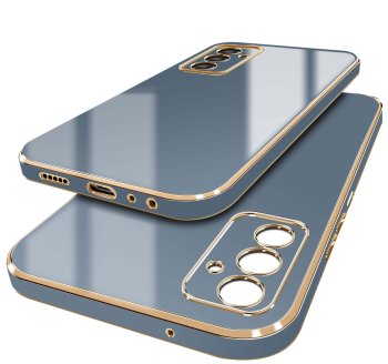 Etui do Samsung Galaxy M15 5G ze złotą ramką szaroniebieskie ze szkłem