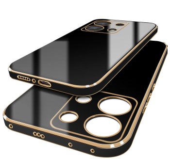 Etui do Xiaomi Redmi Note 13 Pro 4G ze złotą ramką czarne ze szkłem