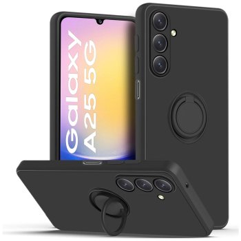 Etui do Samsunga Galaxy A25 5G czarne silikon ring ze szklem