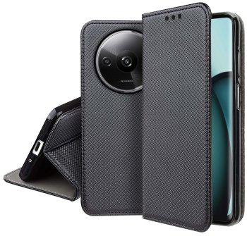 Etui do Xiaomi Redmi A3 czarne zamykane ze szkłem