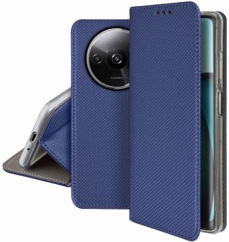 Etui do Xiaomi Redmi A3 granatowe zamykane ze szkłem