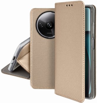 Etui do Xiaomi Redmi A3 złote zamykane ze szkłem