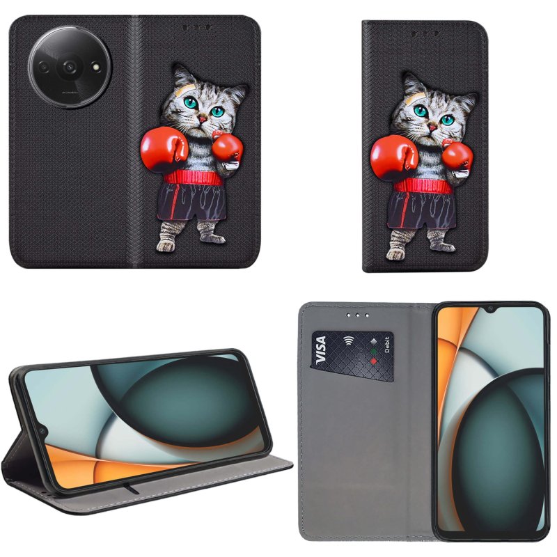 etui-do-xiaomi-redmi-a3-zamykane-malowane-wzor-kot-ze-szklem
