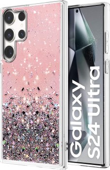 Etui do Samsung Galaxy S24 Ultra brokat różowe ze szkłem