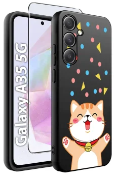 Etui do Samsung Galaxy A35 5G malowane wzór z kotem ze szkłem