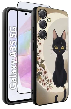 Etui do Samsung Galaxy A35 5G malowane wzór z kotem ze szkłem