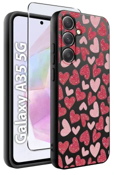Etui do Samsung Galaxy A35 5G malowane wzór serca ze szkłem