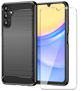 Etui do Samsung Galaxy A15 5G czarne carbon ze szkłem