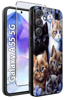 Etui do Samsung Galaxy A55 5G malowane wzór z kotem ze szkłem