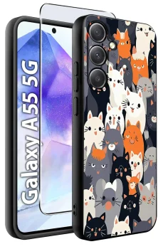 Etui do Samsung Galaxy A55 5G malowane wzór z kotem ze szkłem