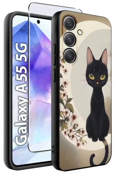 Etui do Samsung Galaxy A55 5G malowane wzór z kotem ze szkłem