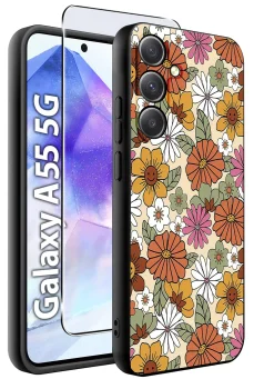 Etui do Samsung Galaxy A55 5G malowane wzór kwiaty ze szkłem