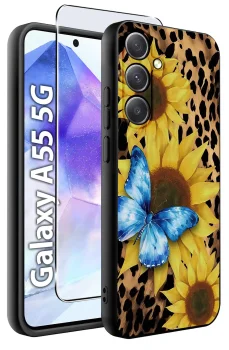 Etui do Samsung Galaxy A55 5G malowane wzór kwiaty ze szkłem
