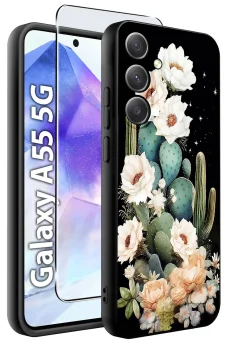 Etui do Samsung Galaxy A55 5G malowane wzór kwiaty ze szkłem