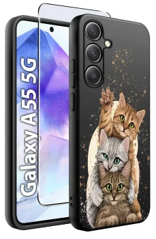 Etui do Samsung Galaxy A55 5G malowane wzór z kotem ze szkłem