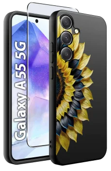 Etui do Samsung Galaxy A55 5G malowane wzór kwiaty ze szkłem