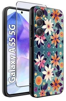 Etui do Samsung Galaxy A55 5G malowane wzór kwiaty ze szkłem