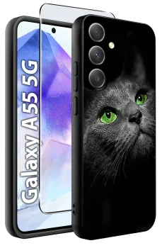 Etui do Samsung Galaxy A55 5G malowane wzór z kotem ze szkłem