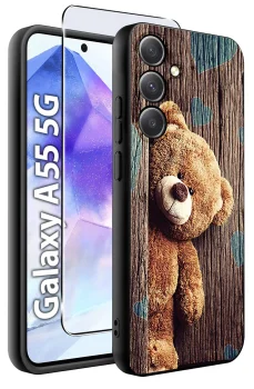 Etui do Samsung Galaxy A55 5G malowane wzór miś ze szkłem
