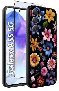 Etui do Samsung Galaxy A55 5G malowane wzór kwiaty ze szkłem