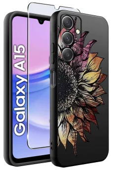 Etui do Samsung Galaxy A15 malowane wzór kwiaty ze szkłem