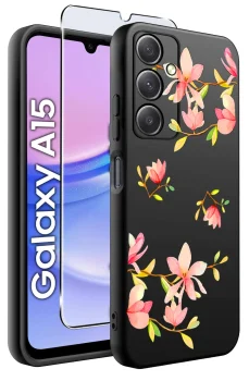 Etui do Samsung Galaxy A15 malowane wzór kwiaty ze szkłem
