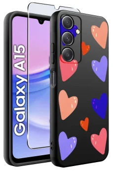 Etui do Samsung Galaxy A15 malowane wzór serca ze szkłem