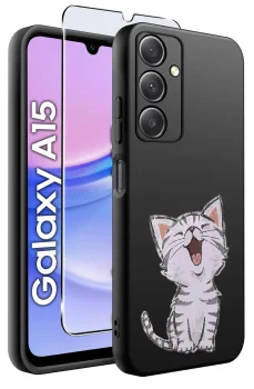 Etui do Samsung Galaxy A15 malowane wzór z kotem ze szkłem