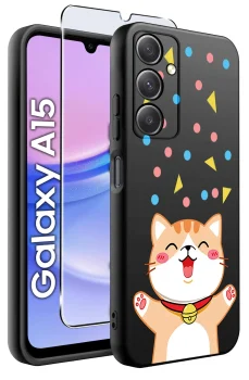 Etui do Samsung Galaxy A15 malowane wzór z kotem ze szkłem