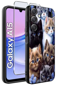 Etui do Samsung Galaxy A15 malowane wzór z kotem ze szkłem