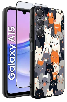Etui do Samsung Galaxy A15 malowane wzór z kotem ze szkłem