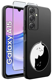 Etui do Samsung Galaxy A15 malowane wzór z kotem ze szkłem