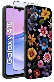Etui do Samsung Galaxy A15 malowane wzór kwiaty ze szkłem