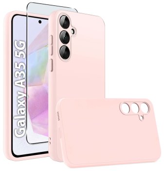 Etui do Samsung Galaxy A35 5G jasnoróżowe matowe ze szkłem