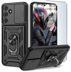 Etui do Samsung Galaxy M55 5G pancerne ring z osłoną na aparat czarne ze szkłem
