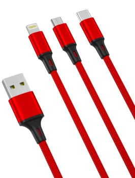 Kabel 3w1 Lightning / USB-C / Micro czerwony
