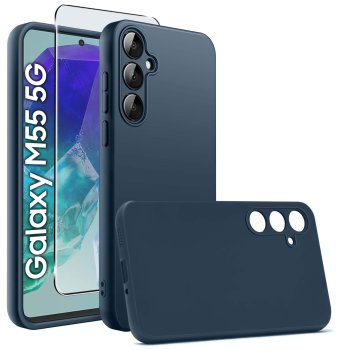Etui do Samsung Galaxy M55 5G granatowe matowe ze szkłem