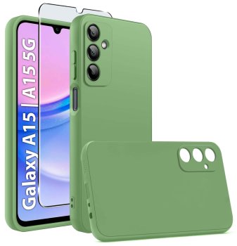 Etui do Samsung Galaxy A15 oliwkowe matowe ze szkłem