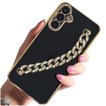 Etui do Samsung Galaxy A15 5G z łańcuszkiem wzór 4 czarne ze szkłem